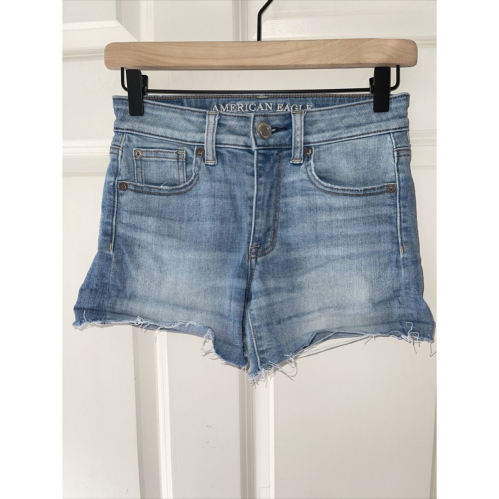 American Eagle Super Stretch Short High Rise Shortie Size 0 Women Cut Off Blue